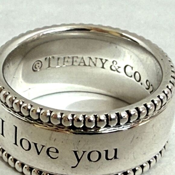 Tiffany I Love You Ring Beaded Milgrain 925 Silver Wide Band - Sz 4 - Picture 14 of 14